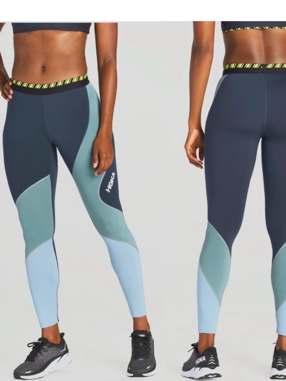 Hoka One One Navy, Teal & Light Blue Colorblock High-Rise Leggings size XL NWT